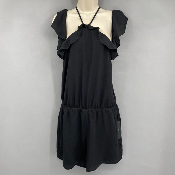Lulus Pants - Lulus Ruffle Halter Open Back‎ Romper Womens XL Black Off The Shoulder Ruffle